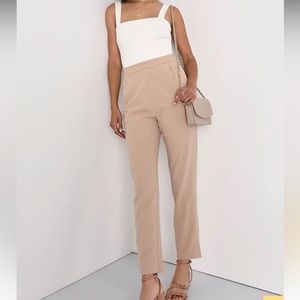 Kick It Beige High-Waisted Trouser Pants by Lulus. Size small